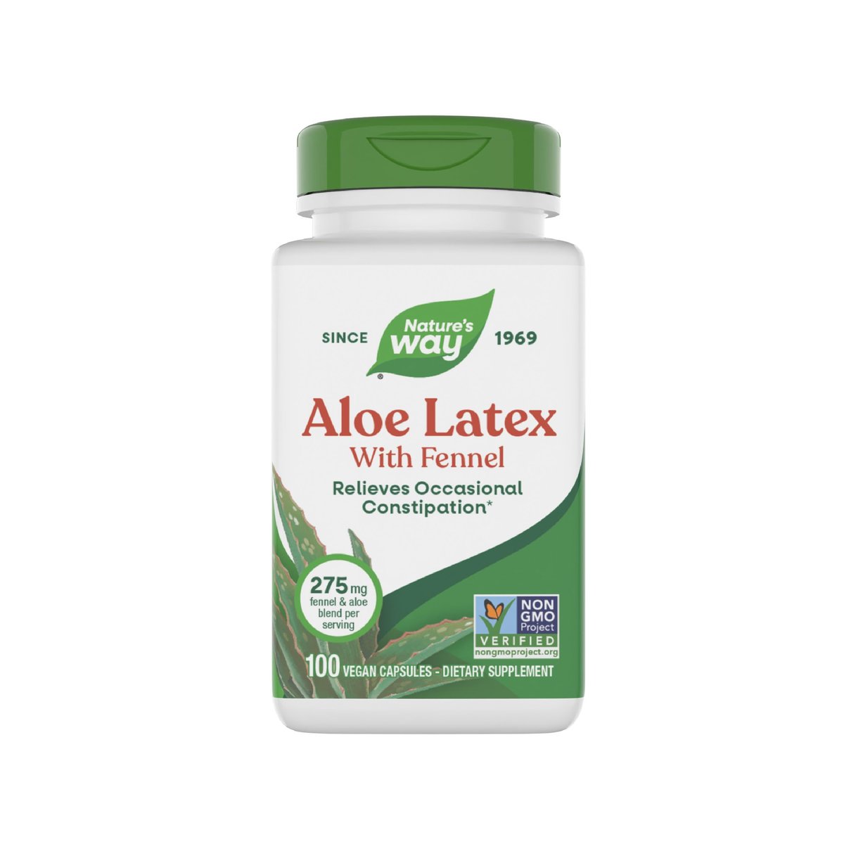 Nature's Way Aloe Latex mit Fenchel, Aloe-Vera-Kapseln gegen gelegentliche Verstopfung*, Non-GMO Project Verified, glutenfrei, 100 vegane Kapseln (Verpackung kann variieren)