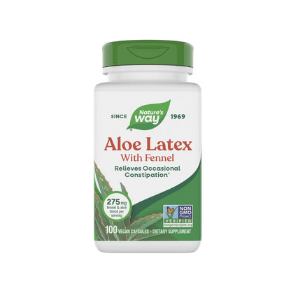 Nature's Way Aloe Latex mit Fenchel, Aloe-Vera-Kapseln gegen gelegentliche Verstopfung*, Non-GMO Project Verified, glutenfrei, 100 vegane Kapseln (Verpackung kann variieren)
