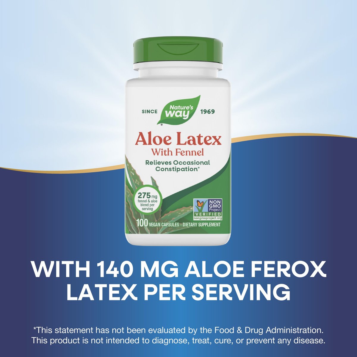 Nature's Way Aloe Latex mit Fenchel, Aloe-Vera-Kapseln gegen gelegentliche Verstopfung*, Non-GMO Project Verified, glutenfrei, 100 vegane Kapseln (Verpackung kann variieren)