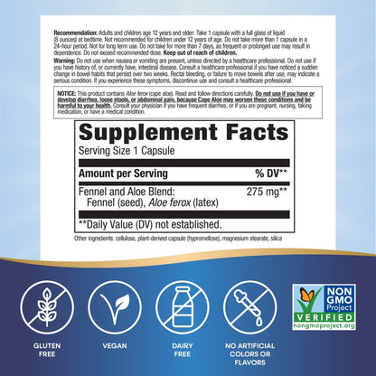 Nature's Way Aloe Latex mit Fenchel, Aloe-Vera-Kapseln gegen gelegentliche Verstopfung*, Non-GMO Project Verified, glutenfrei, 100 vegane Kapseln (Verpackung kann variieren)