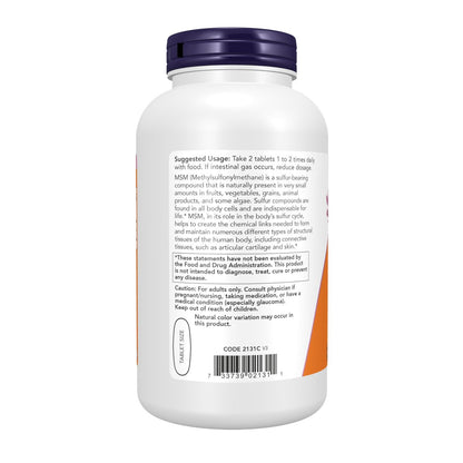 NOW Foods MSM (Methylsulfonylmethan) 1.500 mg – 200 Tabletten – Unterstützt gesunde Gelenke und Knorpel*