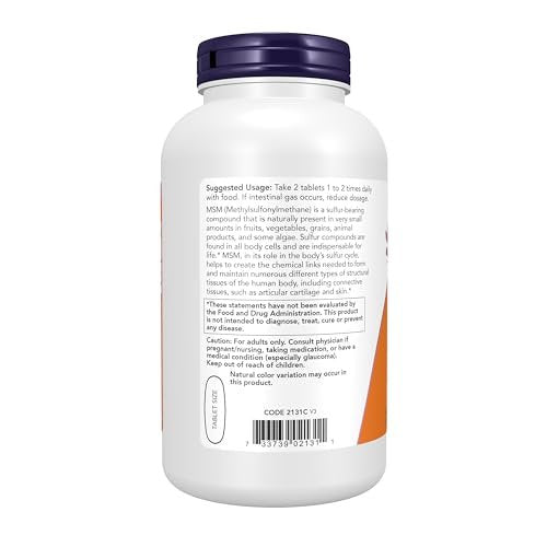 NOW Foods MSM (Methylsulfonylmethan) 1.500 mg – 200 Tabletten – Unterstützt gesunde Gelenke und Knorpel*