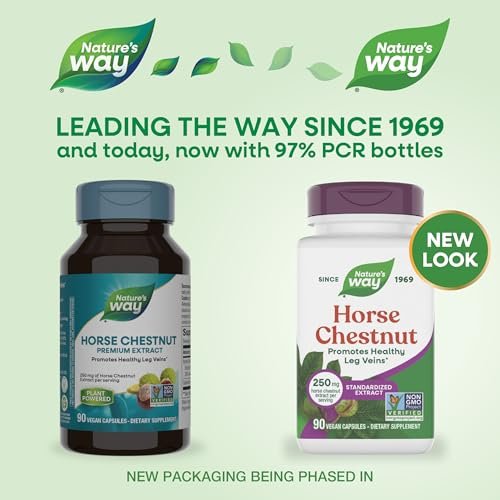 Nature's Way Rosskastanien-Extrakt, Premium-Extrakt, Fördert gesunde Beinvenen*, 250 mg pro Portion, Vegan, 90 Kapseln (Verpackung kann variieren)