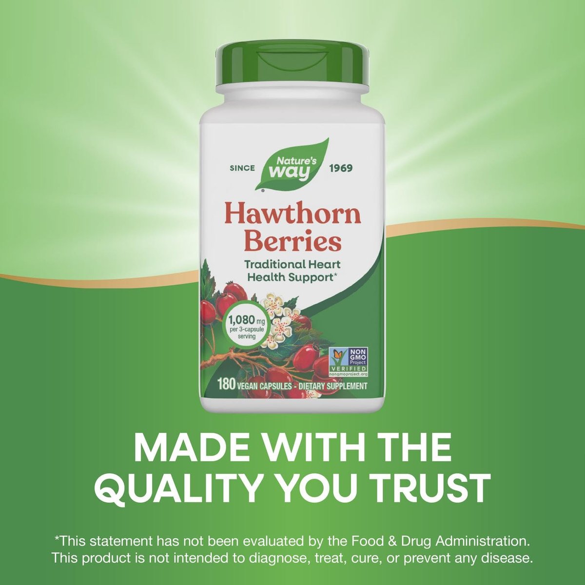 Nature's Way Premium Kräuter Weißdornbeeren, 1.530 mg pro Portion, 180 Kapseln