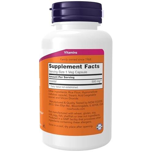 NOW Foods Inositol 500 mg – 100 vegane Kapseln für gesunde Zellfunktion und Membranunterstützung