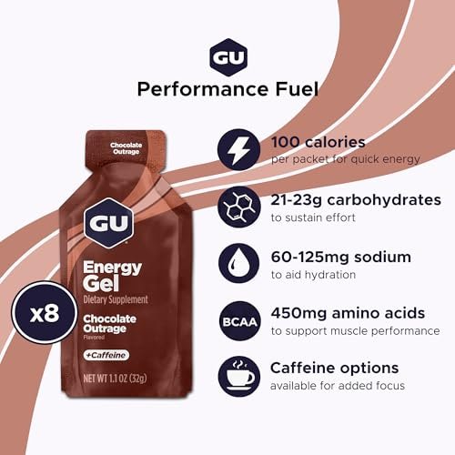 GU Energy Original Energy Gels Chocolate Outrage – 8er-Pack, 1,1 Fl Oz pro Gel