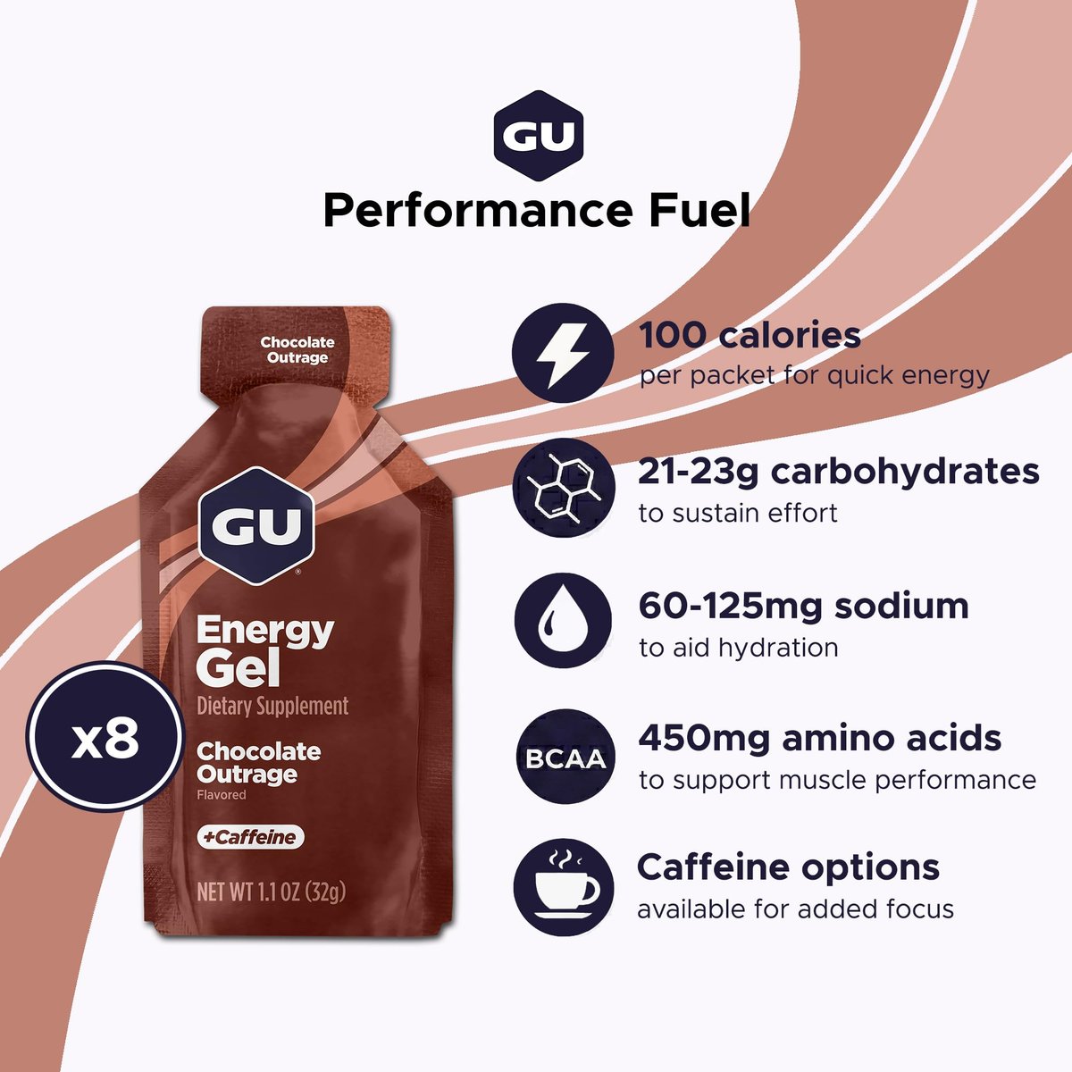 GU Energy Original Energy Gels Chocolate Outrage – 8er-Pack, 1,1 Fl Oz pro Gel