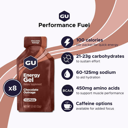 GU Energy Original Energy Gels Chocolate Outrage – 8er-Pack, 1,1 Fl Oz pro Gel