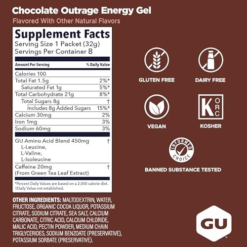 GU Energy Original Energy Gels Chocolate Outrage – 8er-Pack, 1,1 Fl Oz pro Gel