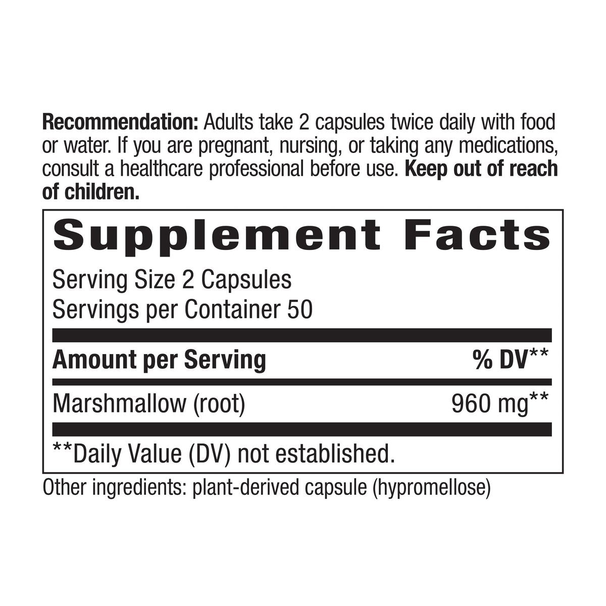 Nature's Way Premium Herbal Eibischwurzel, 960 mg pro Portion, 100 Kapseln