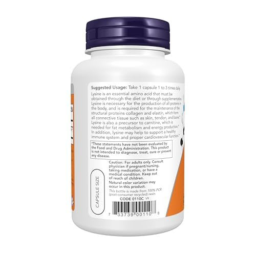 NOW Foods L-Lysin 500 mg, 100 vegane Kapseln – Essentielle Aminosäure zur Unterstützung des Immunsystems