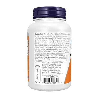 NOW Foods L-Lysin 500 mg, 100 vegane Kapseln – Essentielle Aminosäure zur Unterstützung des Immunsystems