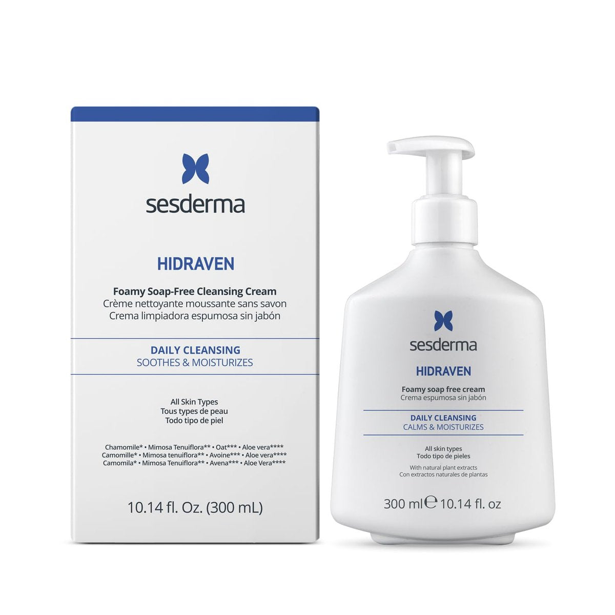 Sesderma HIDRAVEN Schaumiger Seifenfreier Reinigungscreme, Sanfte Gesichtsreinigung für empfindliche Haut mit natürlichen Pflanzenextrakten, 300 ml