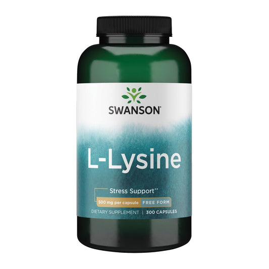 Swanson L-Lysin 500 mg – 300 Kapseln, freie Form, Aminosäure für Immunsystem & Nervensystem