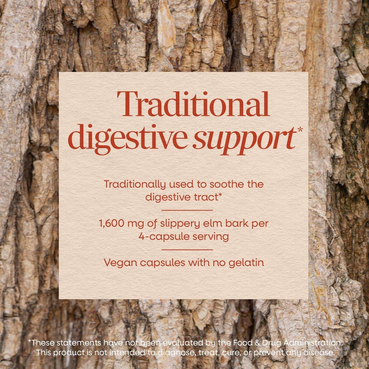 Nature's Way Ulmenrinde Kapseln, traditionelle Verdauungsunterstützung zur Beruhigung des Magen-Darm-Trakts*, 1.600 mg pro 4-Kapsel-Portion, vegan, 100 Kapseln