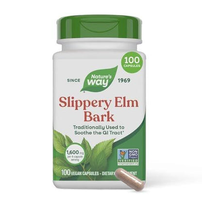 Nature's Way Ulmenrinde Kapseln, traditionelle Verdauungsunterstützung zur Beruhigung des Magen-Darm-Trakts*, 1.600 mg pro 4-Kapsel-Portion, vegan, 100 Kapseln