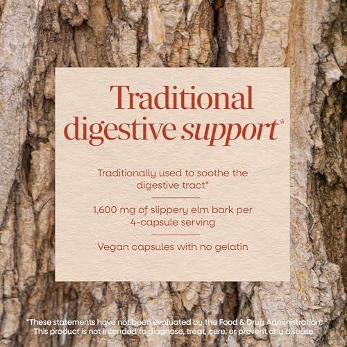 Nature's Way Ulmenrinde Kapseln, traditionelle Verdauungsunterstützung zur Beruhigung des Magen-Darm-Trakts*, 1.600 mg pro 4-Kapsel-Portion, vegan, 100 Kapseln