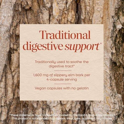 Nature's Way Ulmenrinde Kapseln, traditionelle Verdauungsunterstützung zur Beruhigung des Magen-Darm-Trakts*, 1.600 mg pro 4-Kapsel-Portion, vegan, 100 Kapseln
