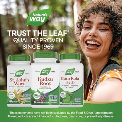 Nature's Way Kudzu-Wurzel, 1.226 mg pro 2-Kapsel-Portion, Non-GMO Project Verified, 50 vegane Kapseln (Verpackung kann variieren)