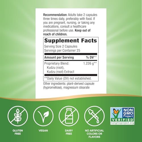 Nature's Way Kudzu-Wurzel, 1.226 mg pro 2-Kapsel-Portion, Non-GMO Project Verified, 50 vegane Kapseln (Verpackung kann variieren)