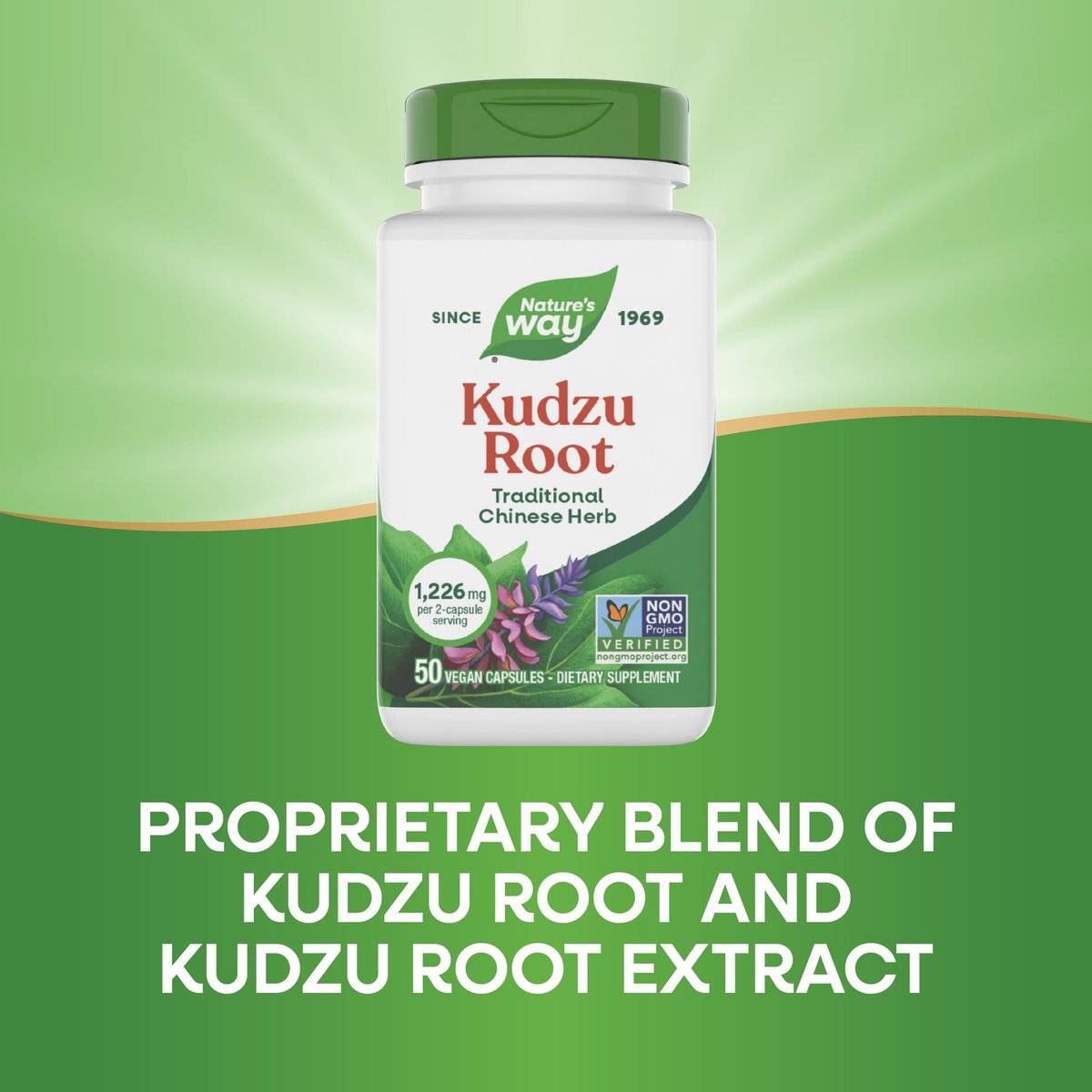 Nature's Way Kudzu-Wurzel, 1.226 mg pro 2-Kapsel-Portion, Non-GMO Project Verified, 50 vegane Kapseln (Verpackung kann variieren)