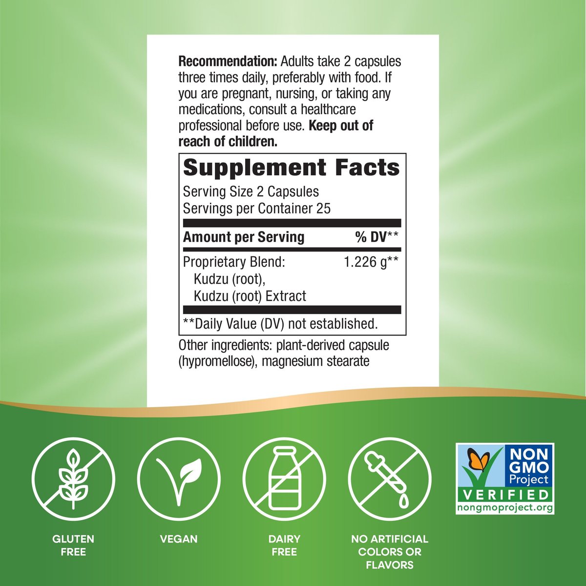 Nature's Way Kudzu-Wurzel, 1.226 mg pro 2-Kapsel-Portion, Non-GMO Project Verified, 50 vegane Kapseln (Verpackung kann variieren)