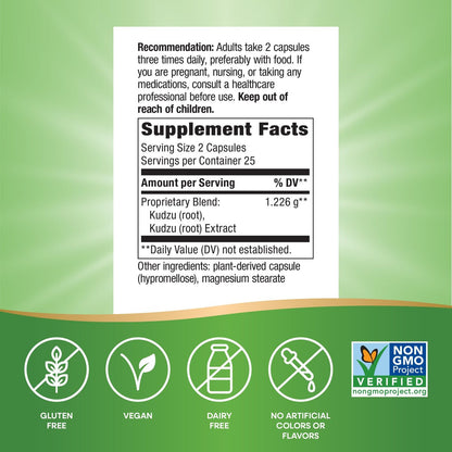 Nature's Way Kudzu-Wurzel, 1.226 mg pro 2-Kapsel-Portion, Non-GMO Project Verified, 50 vegane Kapseln (Verpackung kann variieren)