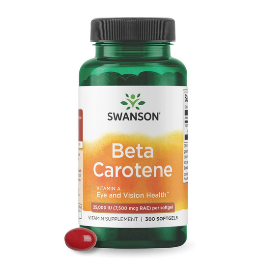 Swanson Beta-Carotin Vitamin A 25.000 IE – 7.500 mcg für Augen- und Hautgesundheit, Immununterstützung – 300 Weichkapseln