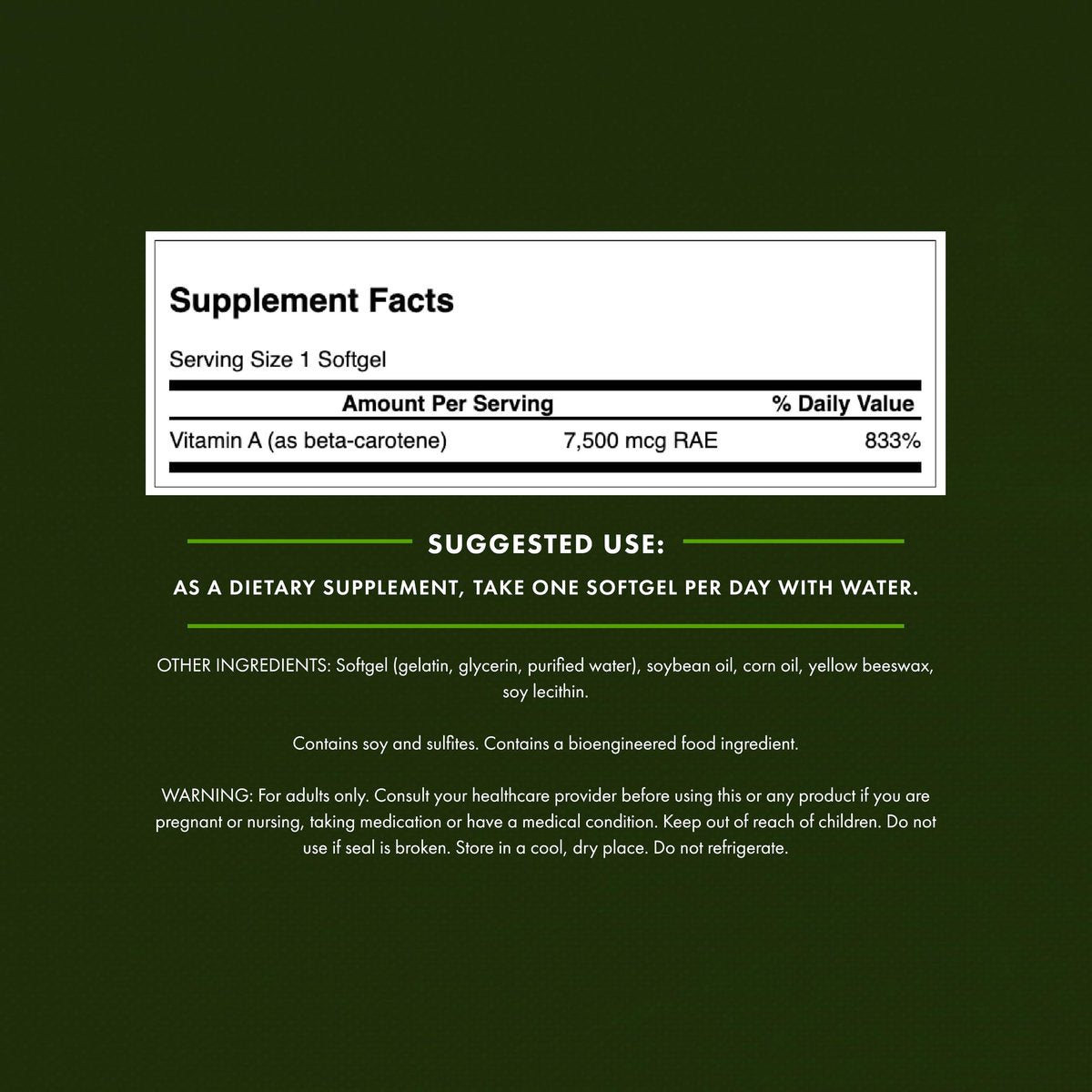 Swanson Beta-Carotin Vitamin A 25.000 IE – 7.500 mcg für Augen- und Hautgesundheit, Immununterstützung – 300 Weichkapseln