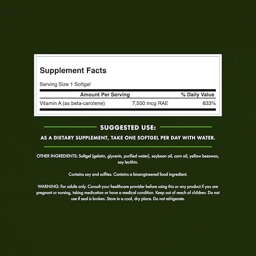 Swanson Beta-Carotin Vitamin A 25.000 IE – 7.500 mcg für Augen- und Hautgesundheit, Immununterstützung – 300 Weichkapseln