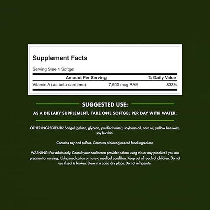 Swanson Beta-Carotin Vitamin A 25.000 IE – 7.500 mcg für Augen- und Hautgesundheit, Immununterstützung – 300 Weichkapseln