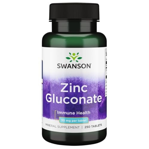 Swanson Zink Gluconat – 250 Tabletten mit 30 mg Zink zur Unterstützung der Prostata-, Sehkraft- und Immunfunktion