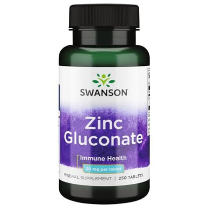 Swanson Zink Gluconat – 250 Tabletten mit 30 mg Zink zur Unterstützung der Prostata-, Sehkraft- und Immunfunktion