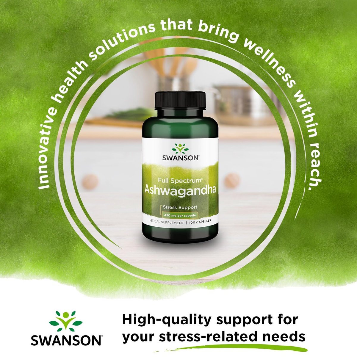 Swanson Full Spectrum Ashwagandha – Natürliche Unterstützung für Stressabbau, Energie, Schlaf und Immunsystem* – Traditionelles ayurvedisches Nahrungsergänzungsmittel – Glutenfrei & Nicht-GVO – 100 vegane Kapseln