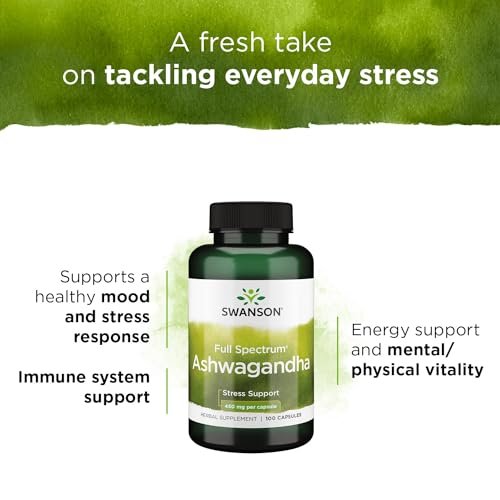 Swanson Full Spectrum Ashwagandha – Natürliche Unterstützung für Stressabbau, Energie, Schlaf und Immunsystem* – Traditionelles ayurvedisches Nahrungsergänzungsmittel – Glutenfrei & Nicht-GVO – 100 vegane Kapseln