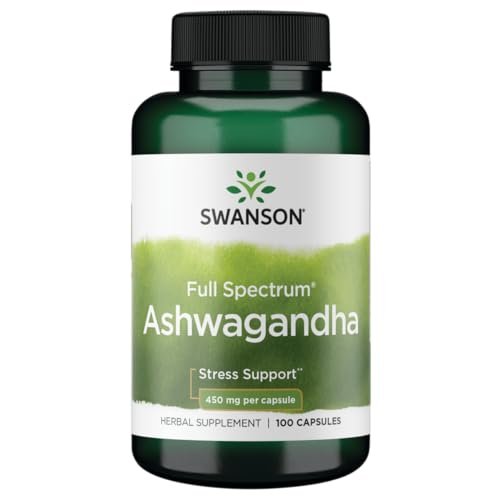 Swanson Full Spectrum Ashwagandha – Natürliche Unterstützung für Stressabbau, Energie, Schlaf und Immunsystem* – Traditionelles ayurvedisches Nahrungsergänzungsmittel – Glutenfrei & Nicht-GVO – 100 vegane Kapseln