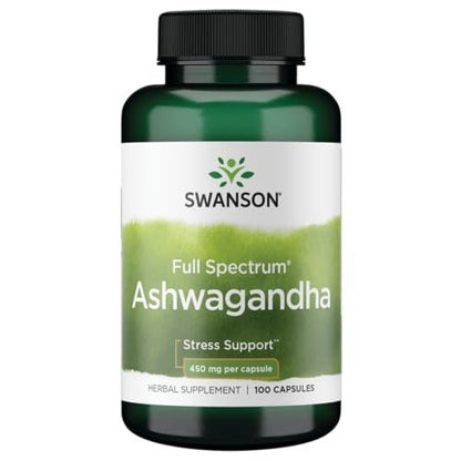 Swanson Full Spectrum Ashwagandha – Natürliche Unterstützung für Stressabbau, Energie, Schlaf und Immunsystem* – Traditionelles ayurvedisches Nahrungsergänzungsmittel – Glutenfrei & Nicht-GVO – 100 vegane Kapseln