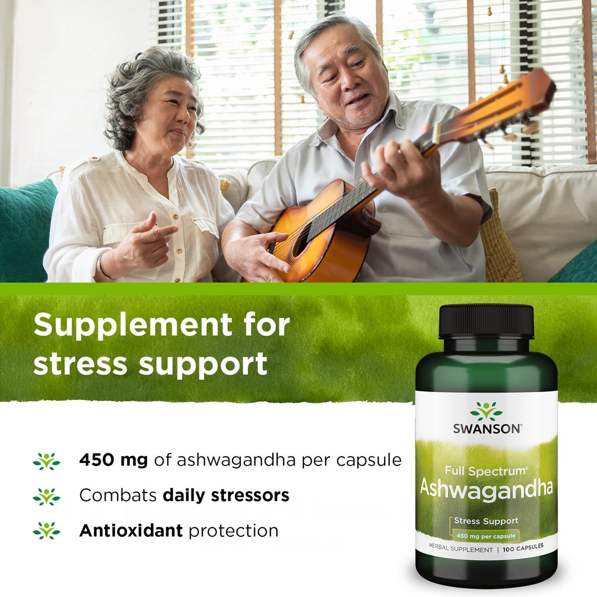 Swanson Full Spectrum Ashwagandha – Natürliche Unterstützung für Stressabbau, Energie, Schlaf und Immunsystem* – Traditionelles ayurvedisches Nahrungsergänzungsmittel – Glutenfrei & Nicht-GVO – 100 vegane Kapseln