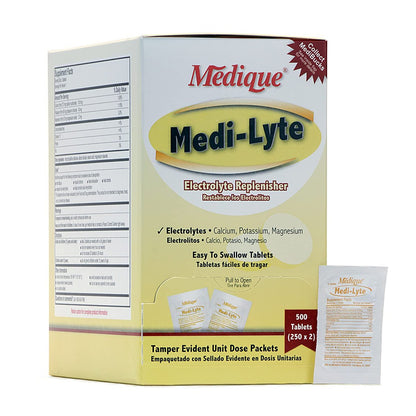 Medique Medi-Lyte Elektrolyt-Auffüller – Schnelle Linderung bei Hitze, Stress, Erschöpfung und Muskelkrämpfen – Leicht zu schluckende Tabletten, 500 Tabletten (250 x 2)