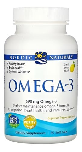 Nordic Naturals Omega-3, Zitronengeschmack - 60 Softgels - 690 mg Omega-3 - Fischöl - EPA & DHA - Immununterstützung, Gehirn- & Herzgesundheit, Optimales Wohlbefinden - Nicht-GVO - 30 Portionen