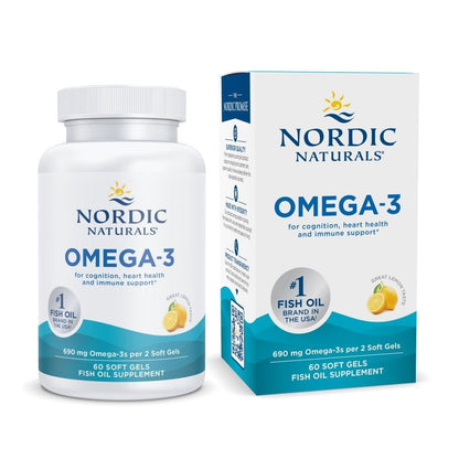 Nordic Naturals Omega-3, Zitronengeschmack - 60 Softgels - 690 mg Omega-3 - Fischöl - EPA & DHA - Immununterstützung, Gehirn- & Herzgesundheit, Optimales Wohlbefinden - Nicht-GVO - 30 Portionen