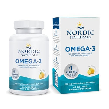 Nordic Naturals Omega-3, Zitronengeschmack - 60 Softgels - 690 mg Omega-3 - Fischöl - EPA & DHA - Immununterstützung, Gehirn- & Herzgesundheit, Optimales Wohlbefinden - Nicht-GVO - 30 Portionen