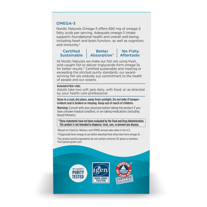 Nordic Naturals Omega-3, Zitronengeschmack - 60 Softgels - 690 mg Omega-3 - Fischöl - EPA & DHA - Immununterstützung, Gehirn- & Herzgesundheit, Optimales Wohlbefinden - Nicht-GVO - 30 Portionen