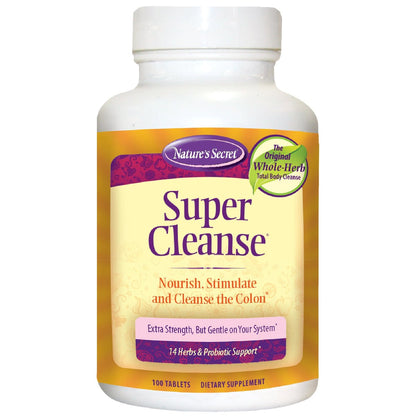 Nature’s Secret Super Cleanse – Extra Stärke Darmreinigung mit 14 Kräutern & Probiotika – Unterstützt Darmgesundheit, Entgiftung & Verdauung – Sanfte Ausscheidungsformel – 100 Tabletten (1 Packung)