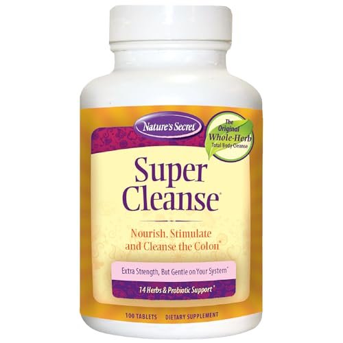 Nature’s Secret Super Cleanse – Extra Stärke Darmreinigung mit 14 Kräutern & Probiotika – Unterstützt Darmgesundheit, Entgiftung & Verdauung – Sanfte Ausscheidungsformel – 100 Tabletten (1 Packung)