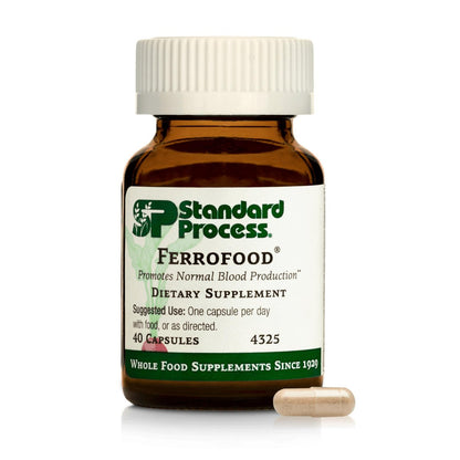 Standard Process Ferrofood – Eisenpräparat zur Unterstützung der normalen Blutbildung – Fördert die Eisenaufnahme mit Vitamin C – Nahrungsergänzungsmittel mit Alfalfa, Spanischem Moos, Vitamin B12 & mehr – 40 Kapseln