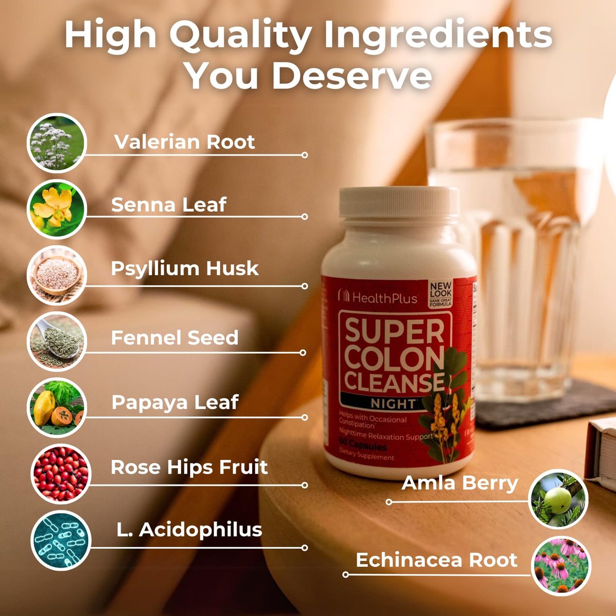 Health Plus Super Colon Cleanse Nachtformel – 60 Kapseln für Verdauungsunterstützung, Verstopfungslinderung und Blähungen Reduzierung mit Probiotika und Baldrianwurzel