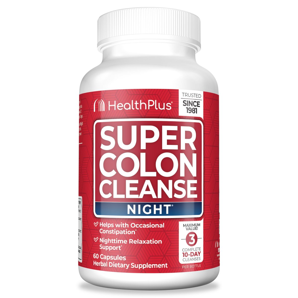 Health Plus Super Colon Cleanse Nachtformel – 60 Kapseln für Verdauungsunterstützung, Verstopfungslinderung und Blähungen Reduzierung mit Probiotika und Baldrianwurzel