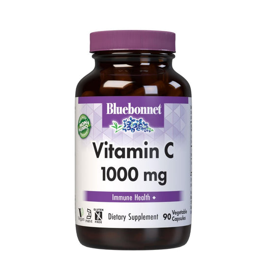 Bluebonnet Nutrition Vitamin C 1000 mg Kapseln – Hochdosiertes Ascorbinsäure-Präparat für Immunsystem & Hautgesundheit, Vegan, Nicht-GVO, Glutenfrei, Sojafrei, Milchfrei, Koscher, 90 Kapseln
