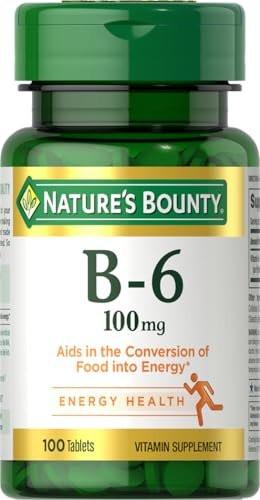 Nature's Bounty Vitamin B6 100mg Tabletten – Unterstützt den Energiestoffwechsel und die Gesundheit des Nervensystems, 100 Stück